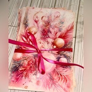 Junk Journal Pages “Pink Christmas” ephemera scrapbooking mixed media set of 8